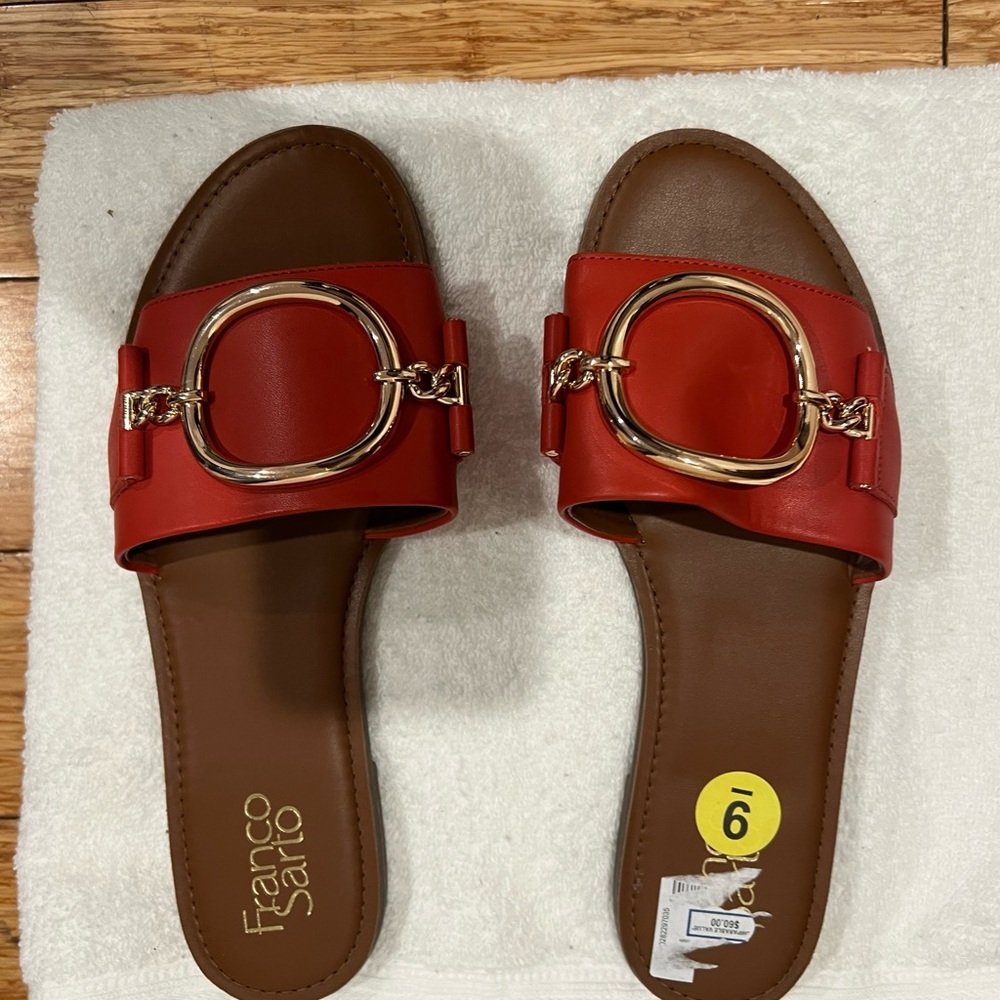 Franco Sarto Red Sandals with Gold Buckle